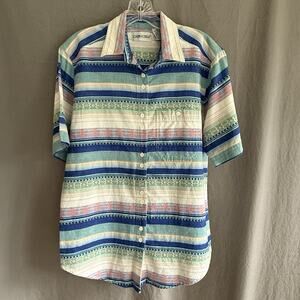 Vintage CABIN CREEK Button Up Shirt Short Sleeve 90s Stripes Womens‎ Size L